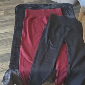 Sofra Red and Black Jeggings Stretchy Form-Fitting